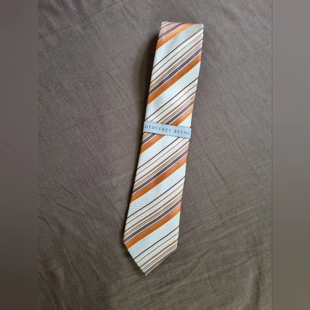 Geoffrey Beene Men's Striped Tie - Orange and Brown - Picture 7 of 10
